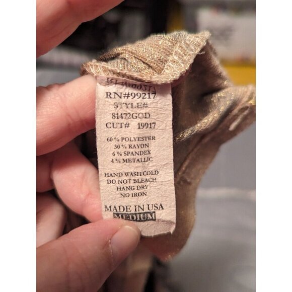 Gold Sparkle Animal Print Women's Size Medium Rush Side Balloon Sleeve Blouse - Picture 6 of 10